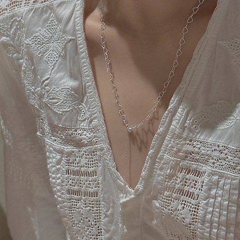 925 Sterlingsilber Herz Gliederkette Für Damen Minimalistische Mode Koreanischer Stil Y-Förmige Verstellbare Halskette Schmuck Geschenk