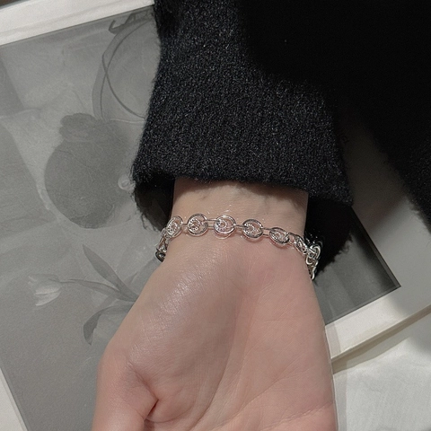 925 Sterlingsilber Koreanisch Vintage Doppel Verschachtelte Ring Kette Armband Für Damen Minimalistisch Geometrischer Schmuck