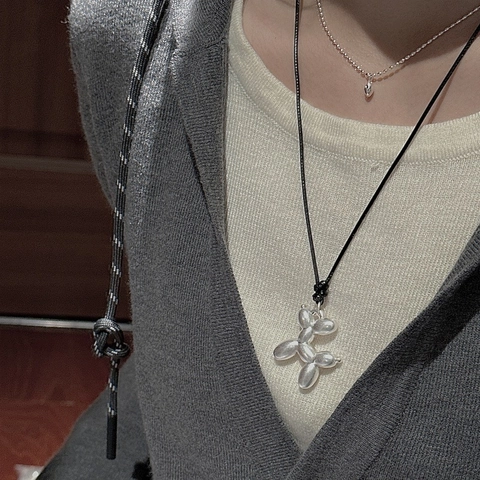 925 Sterling Silver Balloon Dog Pendant Necklace Minimalist Korean Niche Design Vintage Art Jewelry For Women Sweater Chain