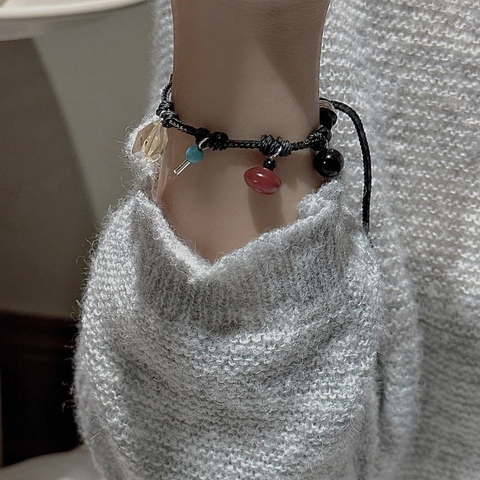 S925 Sterling Silver Black Woven Cord Bracelet For Women Retro Niche Yellow Crystal Agate Adjustable Handmade Jewelry