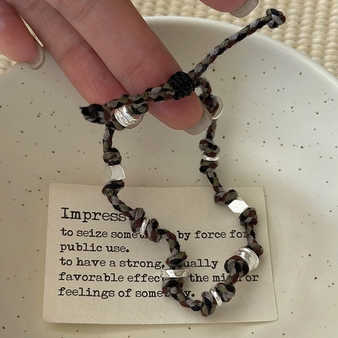 Vintage Nomadic Style 925 Sterling Silver Woven Bracelet Handmade Multicolor Camouflage Adjustable Fashion Jewelry For Women