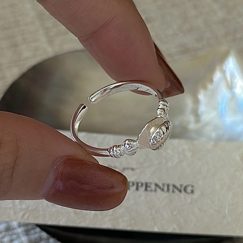 925 Sterling Silver Shell Pearl Ring For Women Minimalist Adjustable Ocean Style Artificial Pearl Open Finger Ring Jewelry