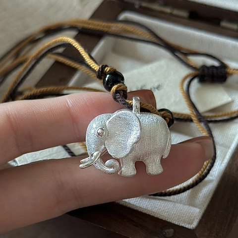 Collana Con Ciondolo Elefante in Argento Sterling 925 Vintage Per Donna Design Animale Spazzolato Catena Maglione in Corda