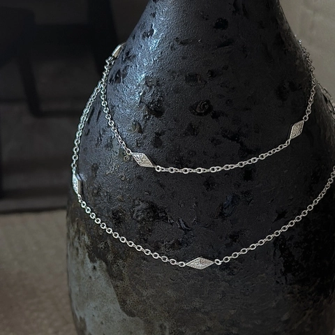 S925 Sterling Silver Rhombus Geometric Necklace For Women Retro Minimalist Starburst Texture Clavicle Chain Fine Jewelry