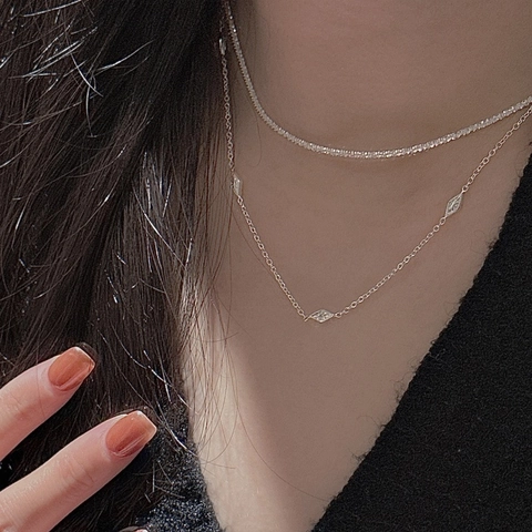 S925 Sterling Silver Rhombus Geometric Necklace For Women Retro Minimalist Starburst Texture Clavicle Chain Fine Jewelry