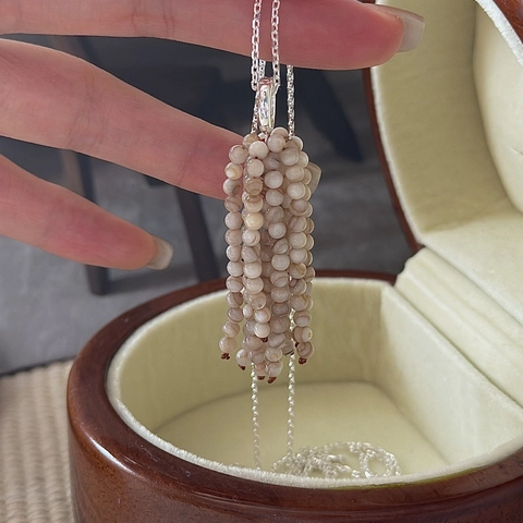 S925 Sterling Silver Beaded Tassel Necklace For Women Vintage Minimalist Artificial Pearl Long Chain Sweater Necklace Jewelry