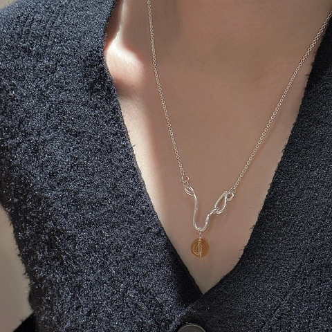 925 Sterlingsilber Gelber Kristall Anhänger Halskette Für Damen Unregelmäßige Welle Geometrische Schlüsselbeinkette Schmuck