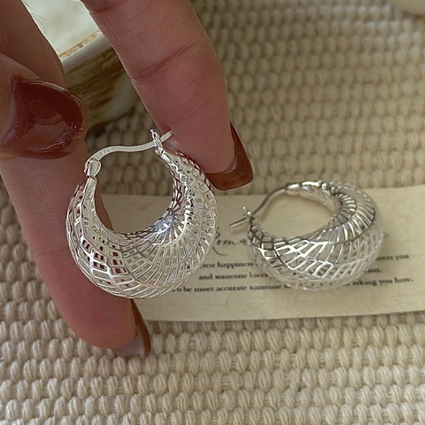 Orecchini A Cerchio Intrecciati In Argento Sterling 925 Da Donna Design Mesh Geometrico Minimalista Coreano Gioielli Retrò