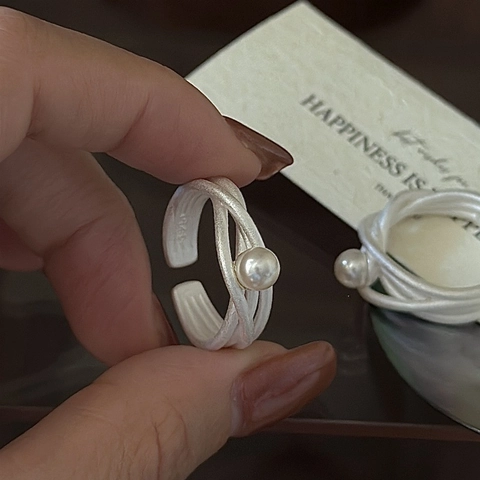 Vintage 925 Sterlingsilber Perlenring Für Damen Minimalistisch Verstellbarer Offener Ring Gewickelter Geometrischer Ring