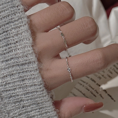 S925 Sterling Silver Adjustable Chain Ring For Women Korean Style Minimalist Geometric Finger Ring Fashion Jewelry Accessory