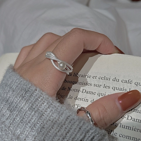 Vintage 925 Sterlingsilber Perlenring Für Damen Minimalistisch Verstellbarer Offener Ring Gewickelter Geometrischer Ring