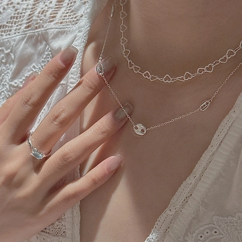 Vintage 925 Sterlingsilber Schweinenase Halskette Minimalistische Kaffeebohnen Gliederkette Damen Koreanischer Stil Retro Schlüsselbeinkette