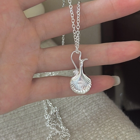 925 Sterlingsilber Retro Vase Anhänger Halskette Für Damen Minimalistisch Muscheltextur Pulloverkette Koreanischer INS Stil Schmuck