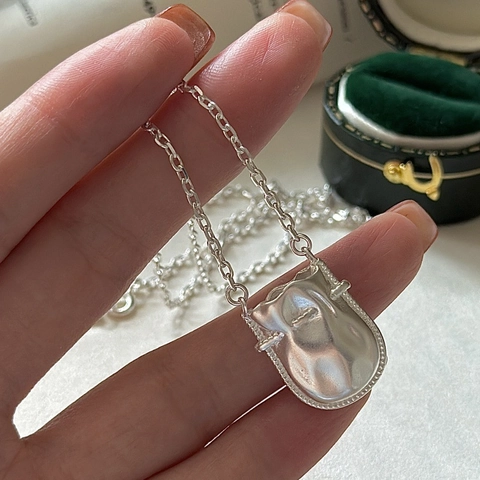 925 Sterlingsilber Glückstasche Anhänger Halskette Für Damen Unregelmäßig Plissiert Geldbeutel Schlüsselbein Kette Schmuck