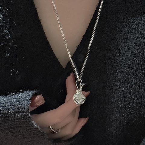 925 Sterlingsilber Retro Vase Anhänger Halskette Für Damen Minimalistisch Muscheltextur Pulloverkette Koreanischer INS Stil Schmuck