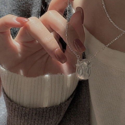 925 Sterlingsilber Glückstasche Anhänger Halskette Für Damen Unregelmäßig Plissiert Geldbeutel Schlüsselbein Kette Schmuck