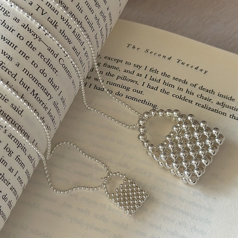 Collier Pendentif Sac Vintage en Argent Sterling S925 Femme Minimaliste Style Coréen Chaîne de Pull Longue Bijoux
