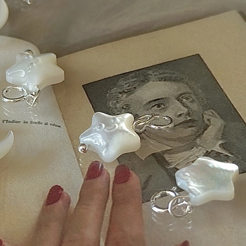 Colgante de Luna y Estrella de Plata de Ley S925 Dijes Minimalistas de Nácar para Creación de Joyas de Bricolaje Mujer Joyería