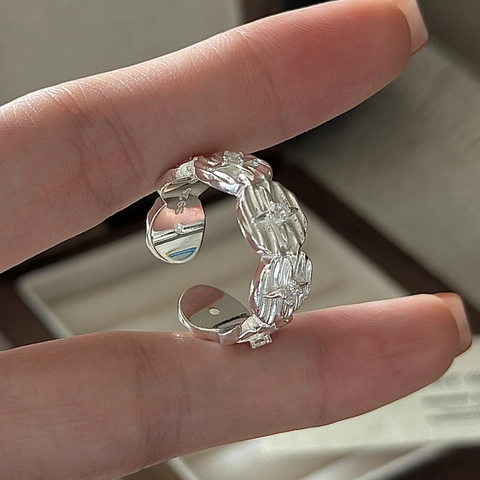 Anillo Abierto de Plata de Ley 925 Vintage para Mujer Moda Coreana Anillo de Estrás de Estrella Ajustable Joyería de Nicho Regalo