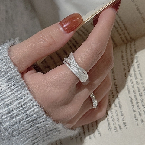 Vintage 925 Sterling Silver Line Ring For Women Korean Style Minimalist Multi-layer Winding Adjustable Open Band Ring Jewelry