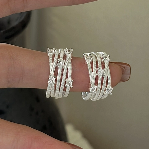 S925 Sterling Silver Cross Texture Stud Earrings Minimalist Korean Style Rhinestone Geometric Hoop Earrings For Women