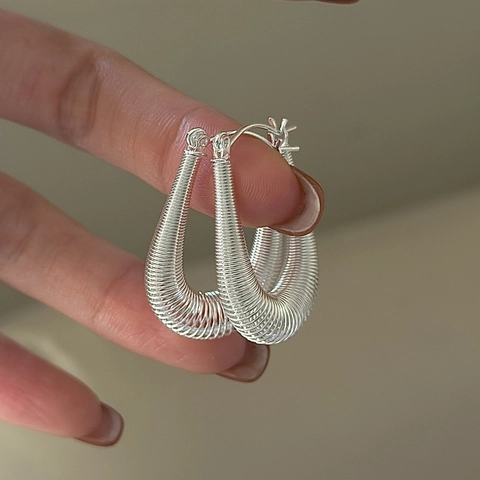 Orecchini a Cerchio in Argento Sterling 925 a Forma Di U Con Texture a Molla Per Donna Gioielli Minimalisti Design Intrecciato