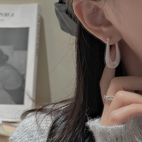 Orecchini a Cerchio in Argento Sterling 925 a Forma Di U Con Texture a Molla Per Donna Gioielli Minimalisti Design Intrecciato