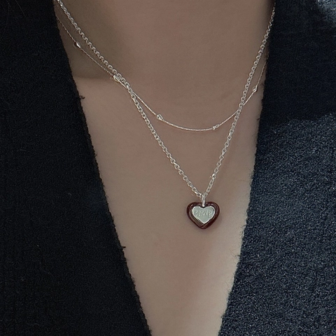 Retro 925 Sterling Silver Heart Pendant Necklace For Women Niche Design Enamel Love Grow Clavicle Chain Jewelry Gift