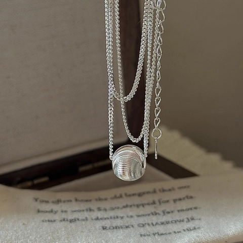 S925 Sterling Silver Ribbed Ball Pendant Necklace For Women Minimalist Retro Brushed Textured Bead Adjustable Clavicle Chain Jewelry