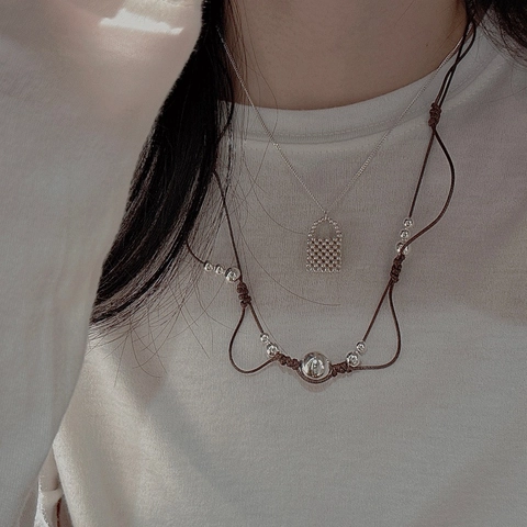 Collana Vintage in Argento Sterling 925 con Perle per Donna Stile Coreano Cordino Intrecciato Catena per Maglione Gioielli