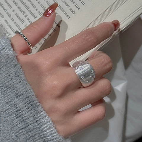 Anillo Abierto de Estrella Hexagrama de Plata de Ley S925 para Mujer Textura Cepillada Mate con Diamantes de Imitación Anillo Ajustable Joyería Regalo