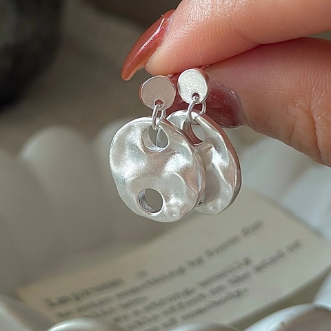 925 Sterling Silver Hammered Irregular Round Cutout Stud Earrings For Women Vintage Minimalist Geometric Jewelry Gift