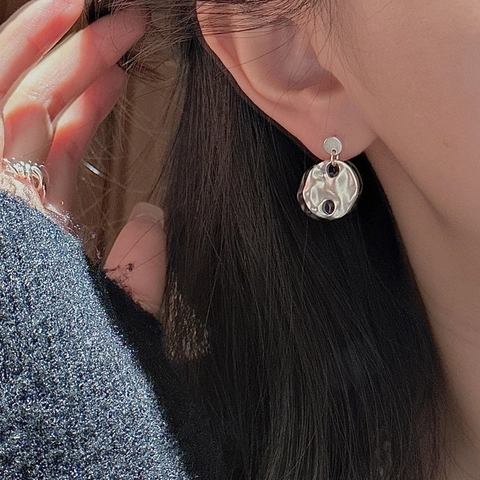 925 Sterling Silver Hammered Irregular Round Cutout Stud Earrings For Women Vintage Minimalist Geometric Jewelry Gift