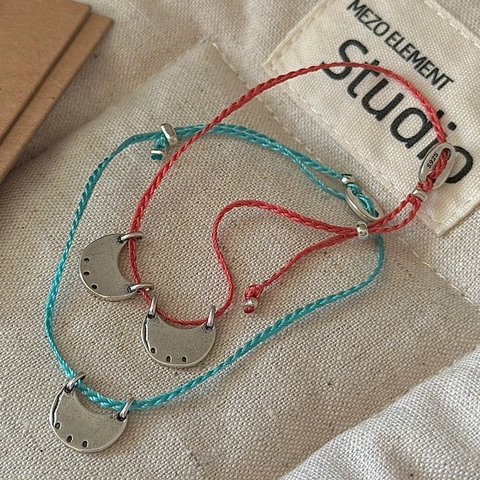 Vintage 925 Sterling Silver Crescent Moon Braided Rope Bracelet For Women Handmade Bohemian Woven Adjustable String Jewelry