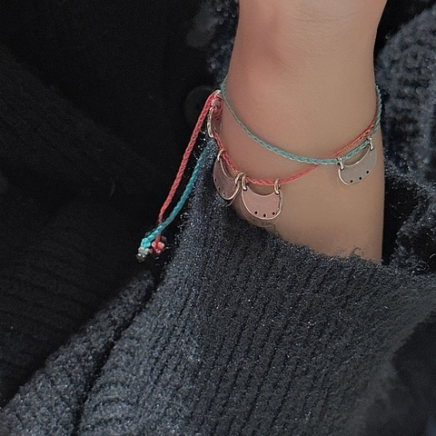 Vintage 925 Sterling Silver Crescent Moon Braided Rope Bracelet For Women Handmade Bohemian Woven Adjustable String Jewelry