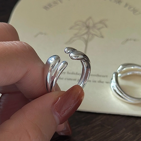 Minimalist 925 Sterling Silver Open Ring For Women Liquid Metal Style Adjustable Fluid Geometric Polished Finger Ring
