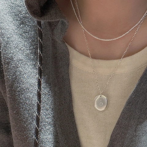 925 Sterling Silver Vintage Matte Round Disc Zirconia Necklace For Women Minimalist Niche Design Korean Style Clavicle Chain