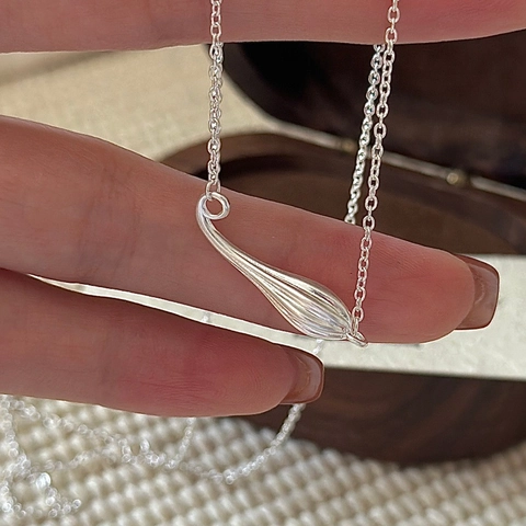 Vintage 925 Sterling Silver Water Drop Pendant Necklace For Women Elegant Striped Texture Clavicle Chain Minimalist Jewelry Gift