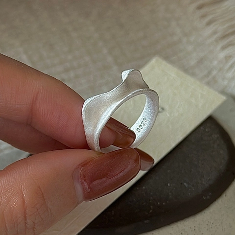 S925 Sterling Silber Offen Verstellbar Ring Für Damen Koreanisch Minimalistisch Unregelmäßige Welle Katzenohr Matt Frosted Fingerring Schmuck