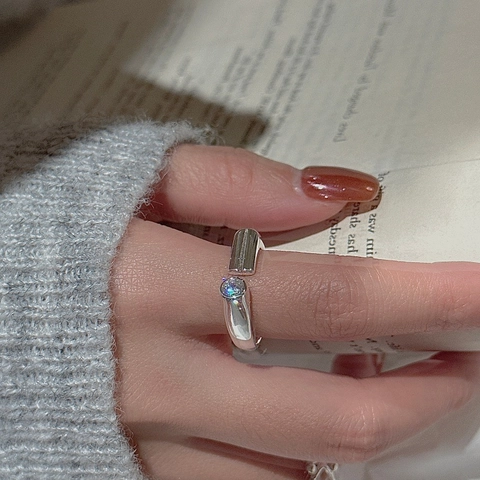 Anillo Abierto de Plata de Ley 925 Minimalista para Mujer S925 Circonia Geométrico Irregular Anillo Ajustable Joyería de Moda