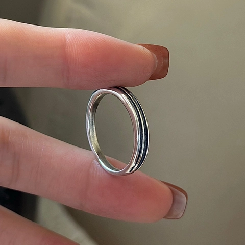 Anello Minimalista in Argento Sterling 925 per Donna Stile Coreano INS Blogger Semplice Linee Parallele Geometriche Gioielli Anello
