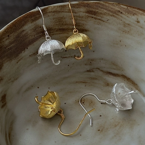 925 Argento Sterling Ombrello Orecchini a Gancio Vintage Smerigliato Oro Argento Strass Orecchini per Donna Gioielli
