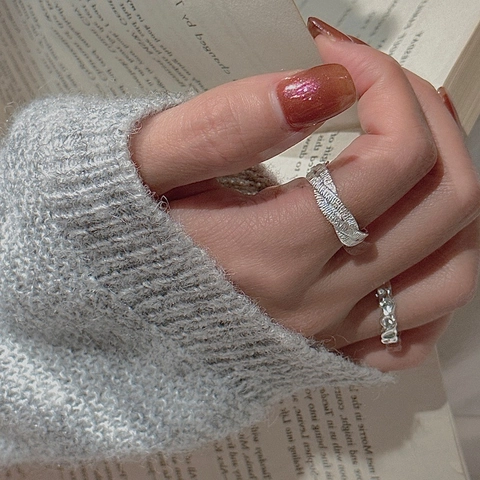 Vintage 925 Sterlingsilber Gehämmerte Textur Offener Ring Für Damen Minimalistisch Handgefertigt Verstellbar Geometrisch Mode Schmuck