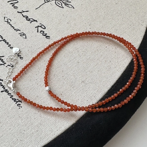 Retro Collana Choker in Argento Sterling 925 con Agata Rossa e Perline Sfaccettate Donna Gioielli Minimalisti con Ciondolo a Cuore