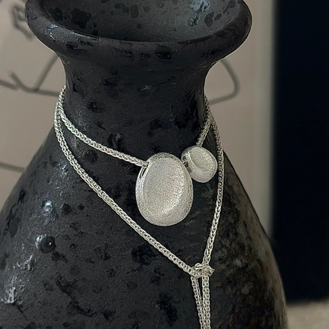 925 Sterling Silver Necklace For Women Korean Minimalist Retro Brushed Texture Double Oval Pendant Clavicle Chain Jewelry Gift