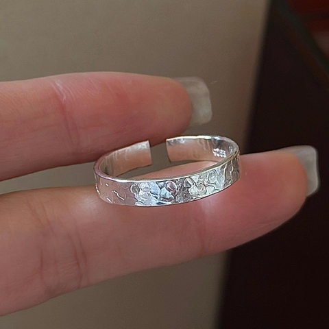 925 Sterling Silver Hammered Open Ring For Women Minimalist Vintage Handmade Textured Adjustable Finger Ring Jewelry Gift