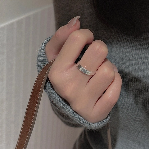 925 Sterling Silver Hammered Open Ring For Women Minimalist Vintage Handmade Textured Adjustable Finger Ring Jewelry Gift