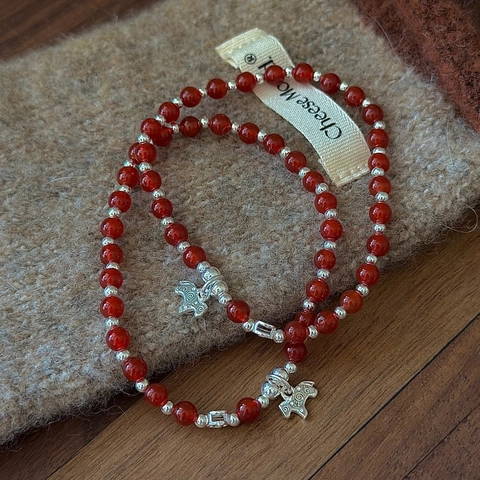 S925 Sterling Silver Red Agate Beaded Bracelet For Women Vintage Ethnic Style Lucky Elephant Dog Pendant Elastic Bracelet