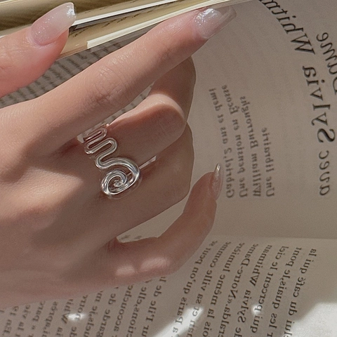 Minimalist 925 Sterling Silver Irregular Spiral Wave Open Ring For Women Adjustable Vintage Texture Fashion Jewelry Gift