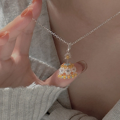S925 Sterling Silver Colorful Hand Woven Beaded Bell Cake Pendant Necklace For Women Retro Niche Design Christmas Jewelry